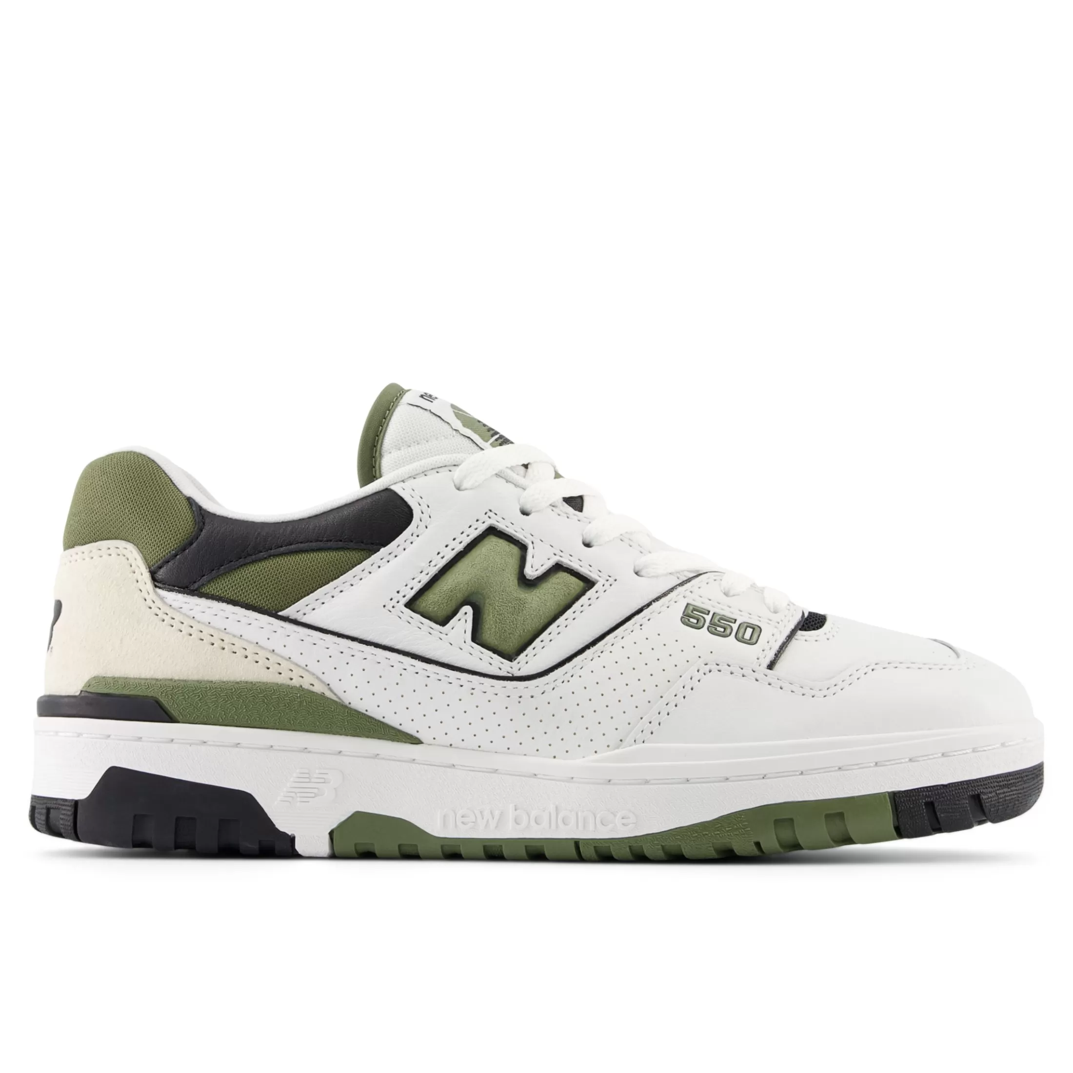 New Balance 550 White with Dark Olivine and Black Cheap