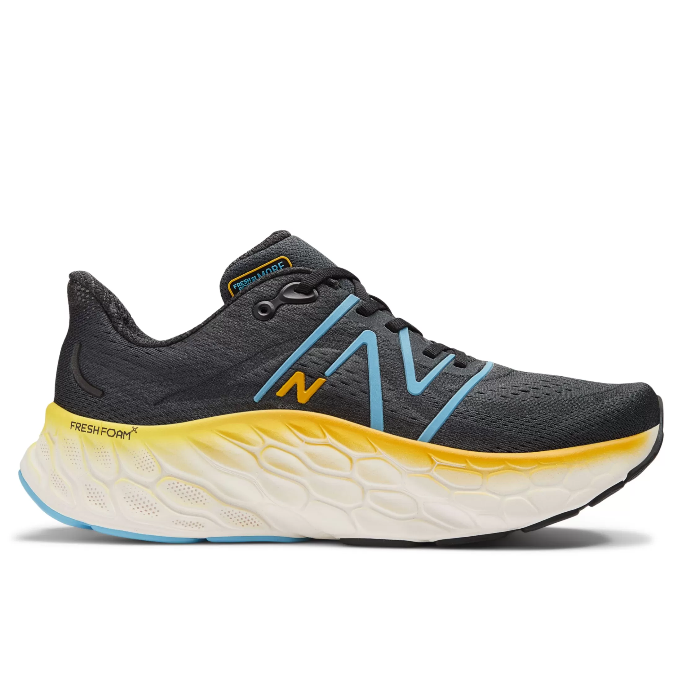 New Balance Fresh Foam X More v4 Black with Coastal Blue and Ginger Lemon Shop